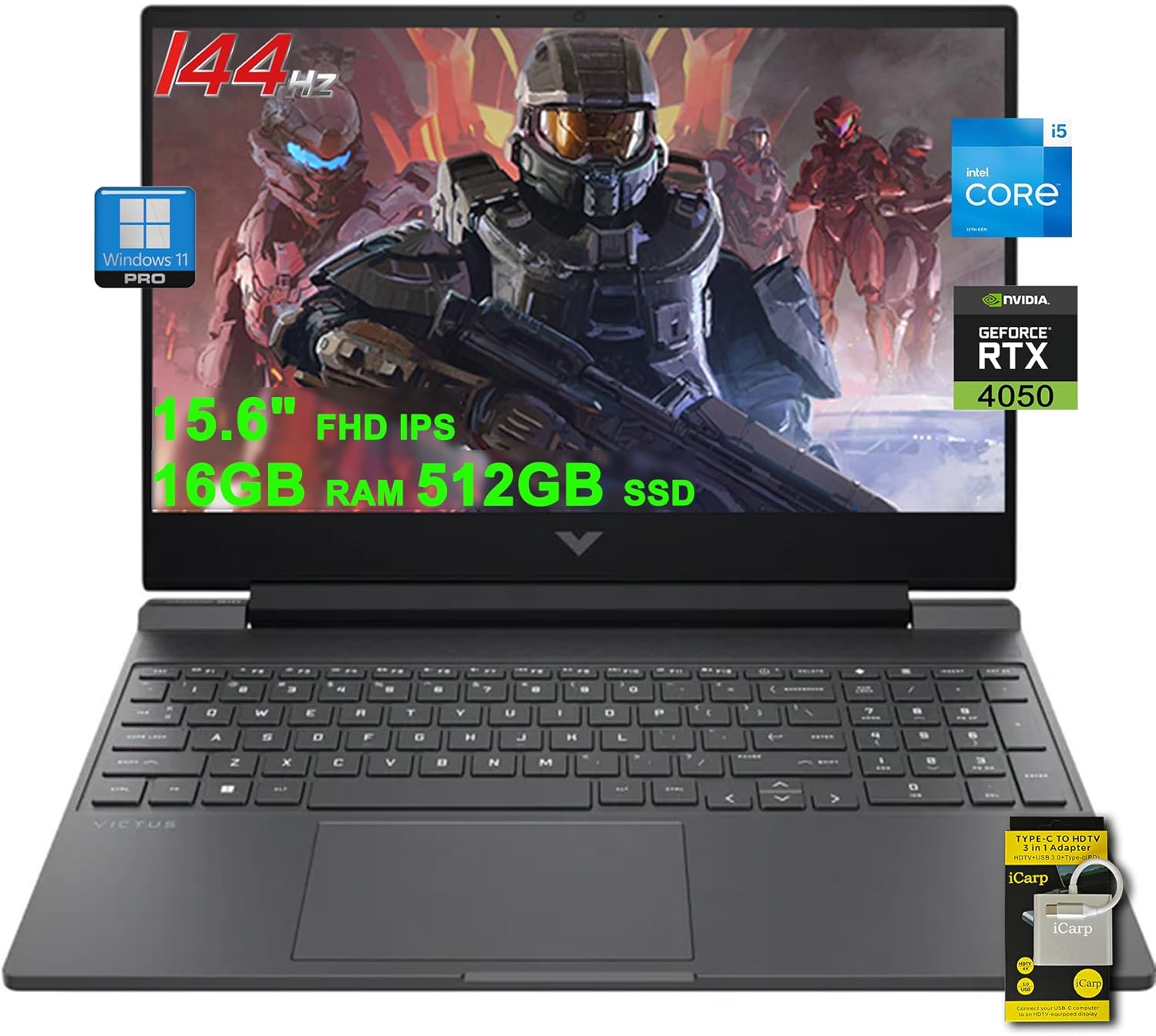 HP Victus Gaming Laptop 15.6" FHD IPS 144Hz Intel 8-core i5-13420H (>i7-12650H) 16GB RAM 512GB SSD GeForce RTX 4050 6GB Backlit Type-C B&O Fast Charge