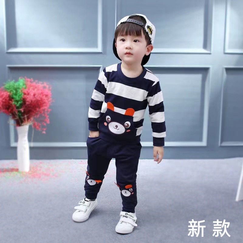 Cute Bear 2 Kids Summer Boy Short T-shirt and Shorts Sets Baby Boy Children Clothes Suits