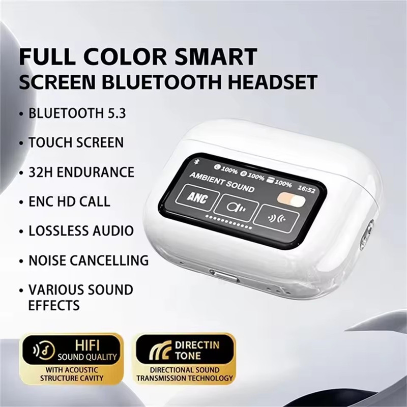 A9 Pro ANC HIFI Color screen touch control Bluetooth Earphones Active Noise Reduction Wireless Small Sports outdoors Earphones