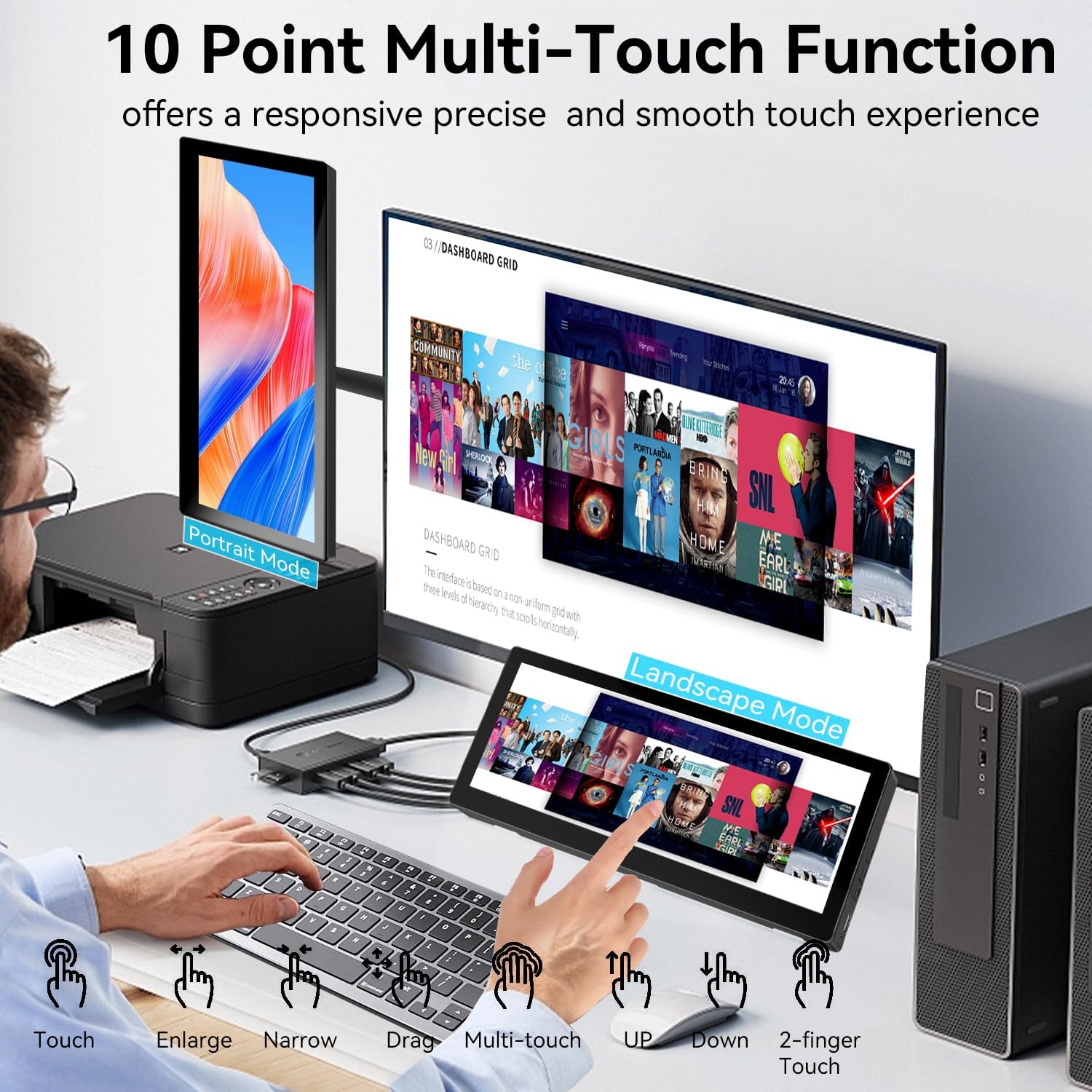 10.3 Inch Small Touchscreen Monitor, 400cd/m², IPS Stretched Bar LCD Mini Travel Touch Display 1920 * 720 HDMI USBC, Portable Touch Screen for Laptop