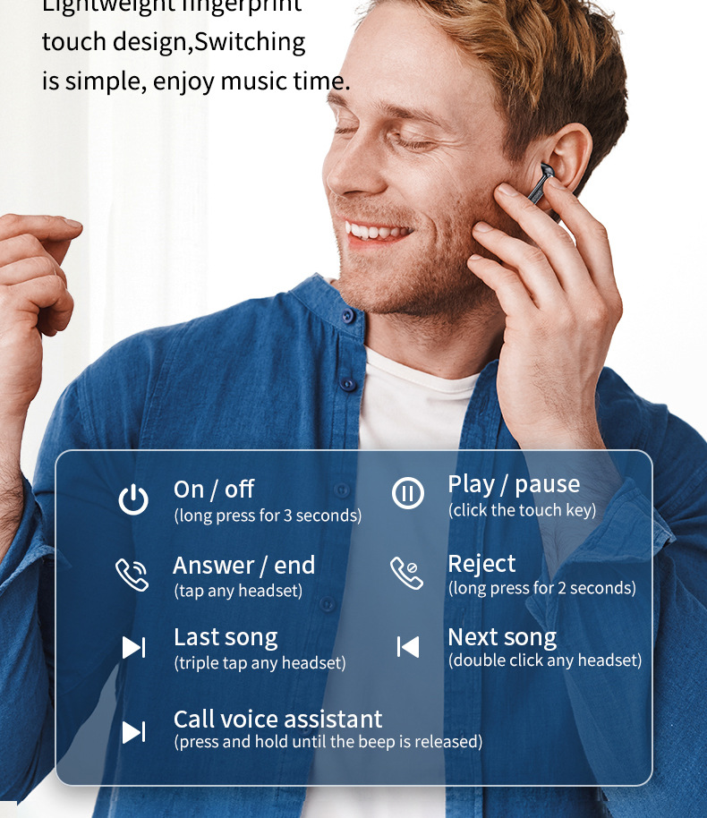 MC BH207 True Wireless Earphones Dual Bluetooth Earphones with Microphone Call Couple Gift