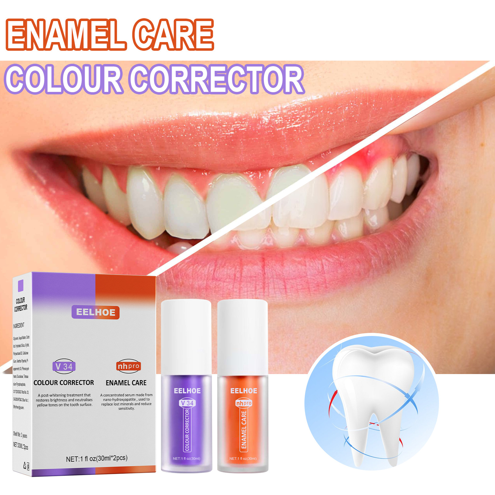 EELHOE V34 toothpaste Purple orange toothpaste for repairing teeth Oral cleaning Whitening and removing tooth stains
