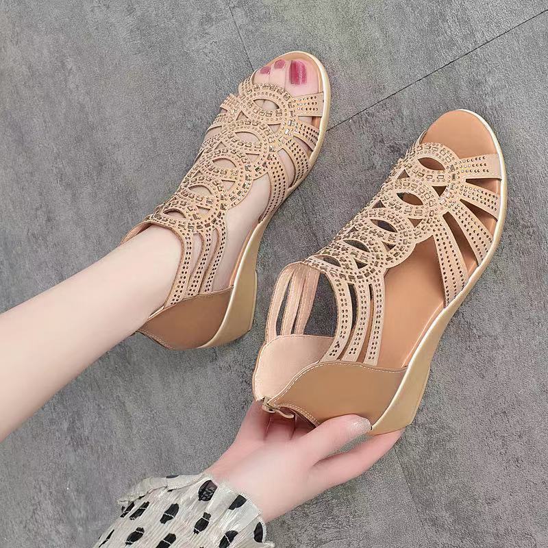 New Summer Flat Women's Fashion Wedge Heel Women's All-match Thick-soled Mid-heel Sandals