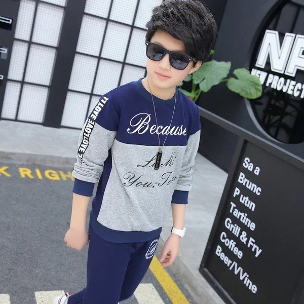 Size 120-160 long sleeve boys two pieces sets baby kid boy children cotton blended suit Kids Boys Clothing Set Children Outfits