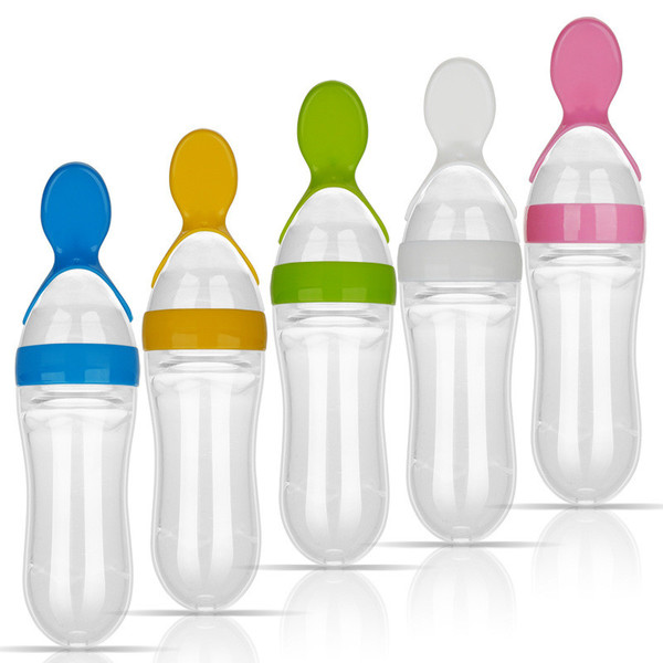 Newborn baby milking bottle silicone training meal spoon baby cereal supplement food safety tableware tool feeding spoon