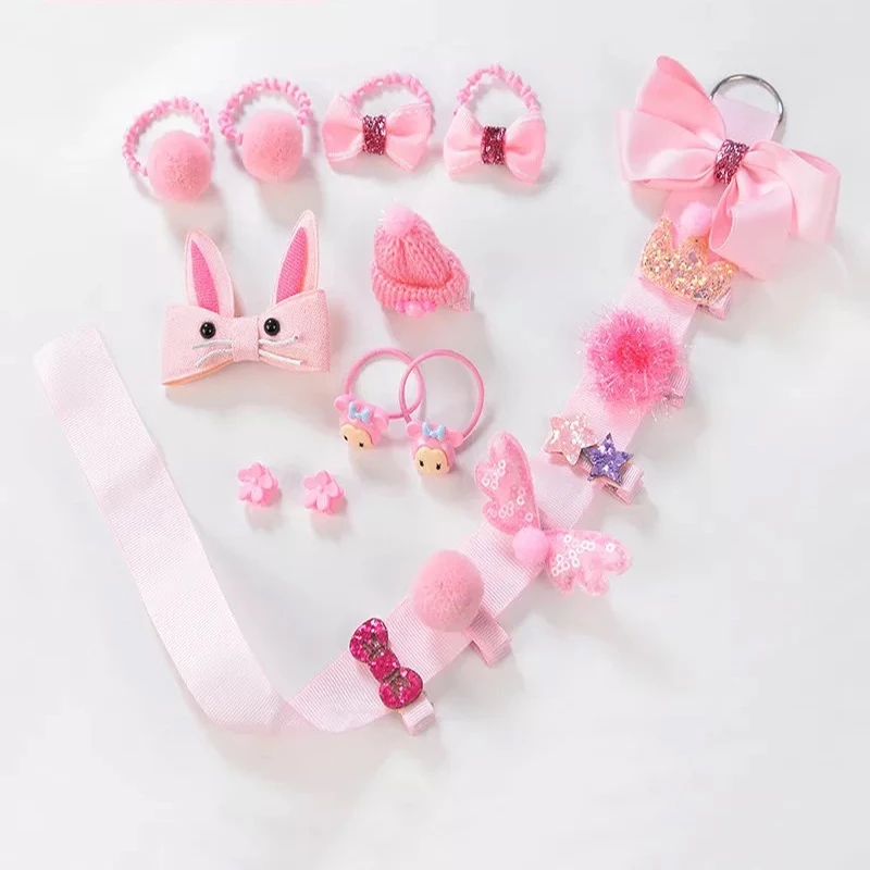 18 Piece hair clip set Cute Hair Accessories Girl headwear Bow Flower animal Hairpins hair band cartoon Elastic Headdress Gift
