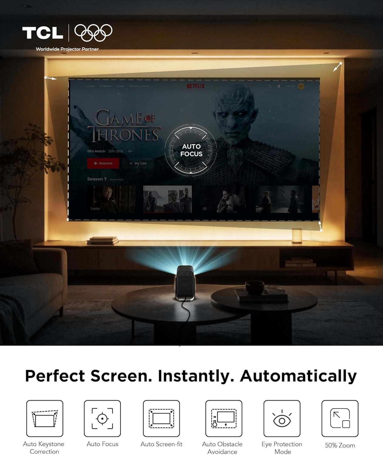 TCL C1 Smart Projector 4K Support, Compatible with Google TV, WiFi and Bluetooth, Auto Focus/Keystone, 1080P HDR10, Dolby Audio, 285° Rotation Mini Pr