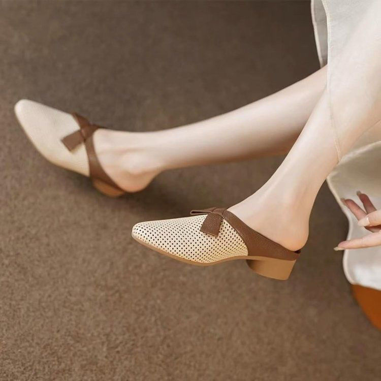Flat half slippers women's summer new pointed leather women's Office wedding shoes fashion Baotou shoes