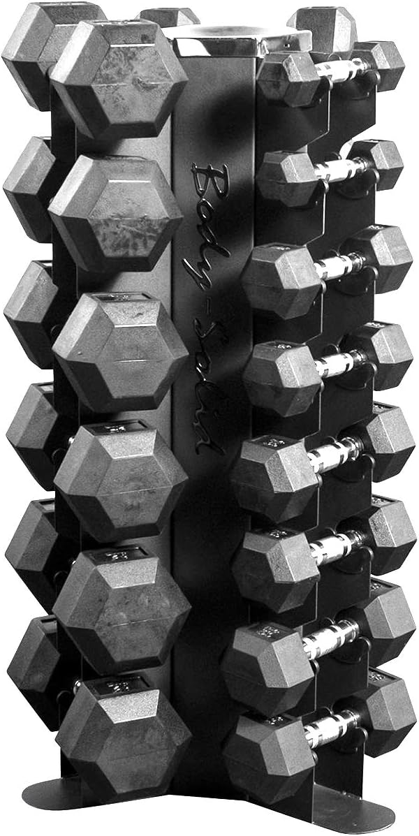 Body-Solid 3-Side Vertical Dumbbell Rack for 5-50 lb. - Compact, Space-Saving Weight Holder for Home Gym, Holds upto 10 Pair of Dumbbells with Medicin