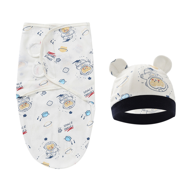 2PCS Cotton Newborn Sleepsack Baby Swaddle Blanket Wrap Hat Set Infant Adjustable New Born Sleeping Bag Muslin Blankets 0-6M