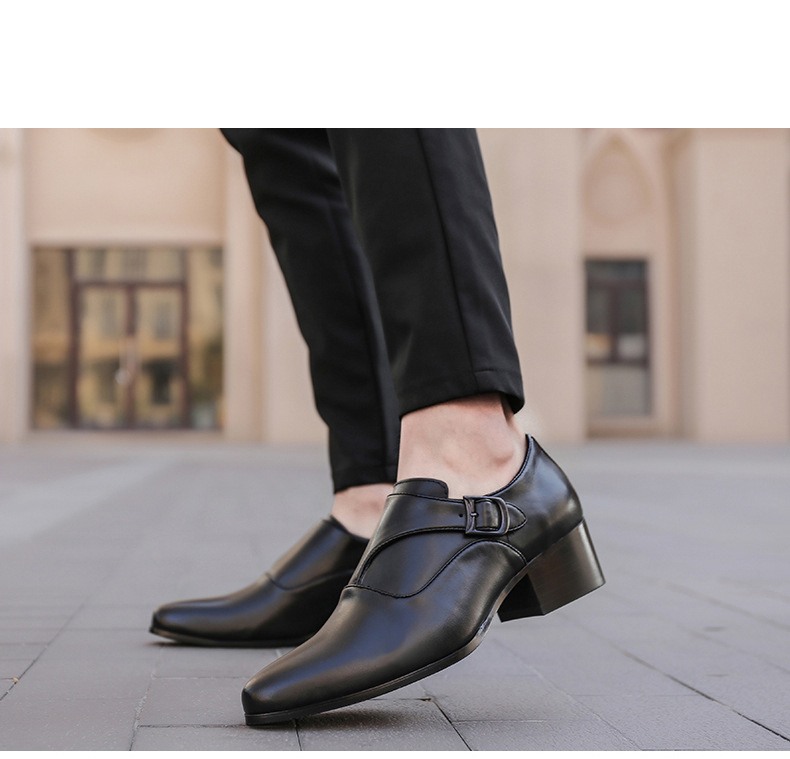 5CM/7CM Taller Men High Heels Pointed Toe Men's Business Dress Shoes Buckle Mens Office Oxfords Height Increasing Size 38-44