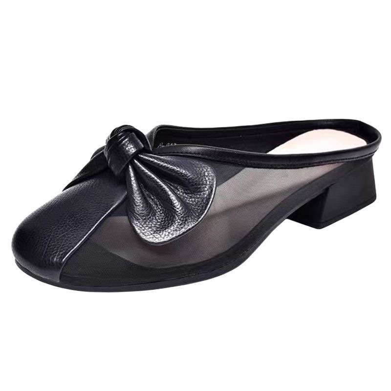 Women's Slippers Summer Sandals Bow Mesh BreathabLow-Heeled Anti-slip Femme Sandals