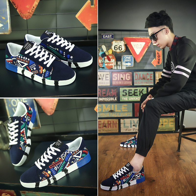 New men's sports shoes casual shoes men couple printing fashion flat shoes