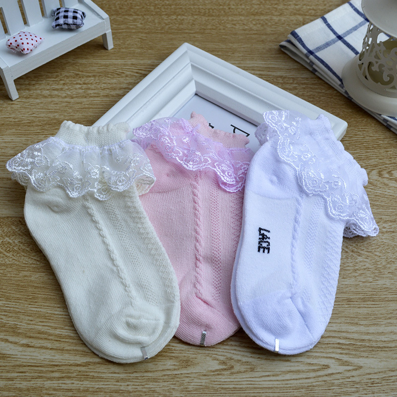 5 Pairs Pure Color Lace Lace Mesh Girl Socks Cotton Princess Socks
