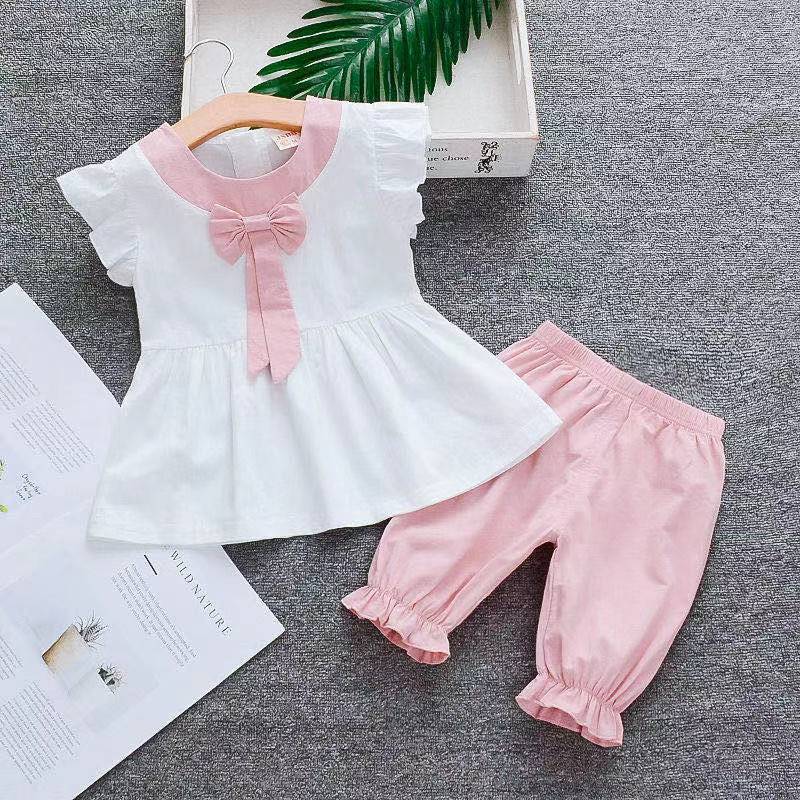 Two Piece Kids Girls Clothing Set with Chiffon Vest Top and Shorts