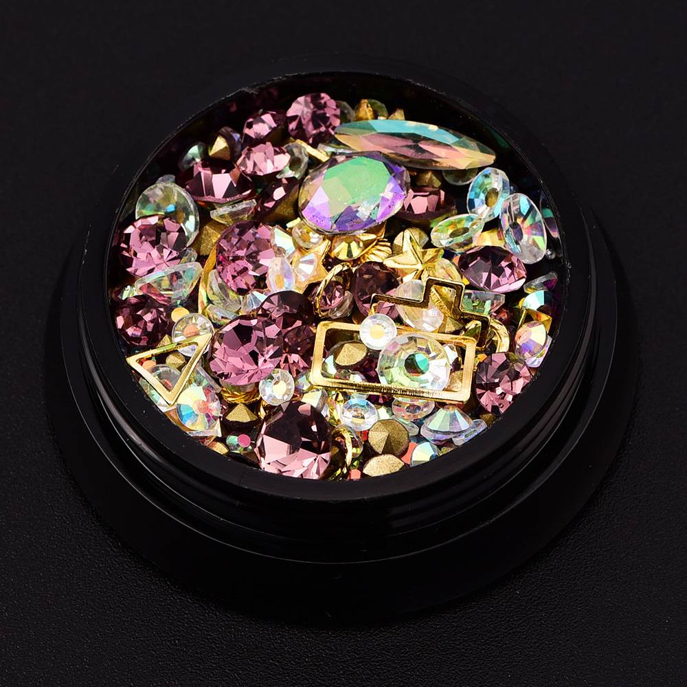 4cm Nail Art Jewelry Black Boxed Symphony Tip Diamond + Flat Drill + Elf Bead + Gem Circle Mix
