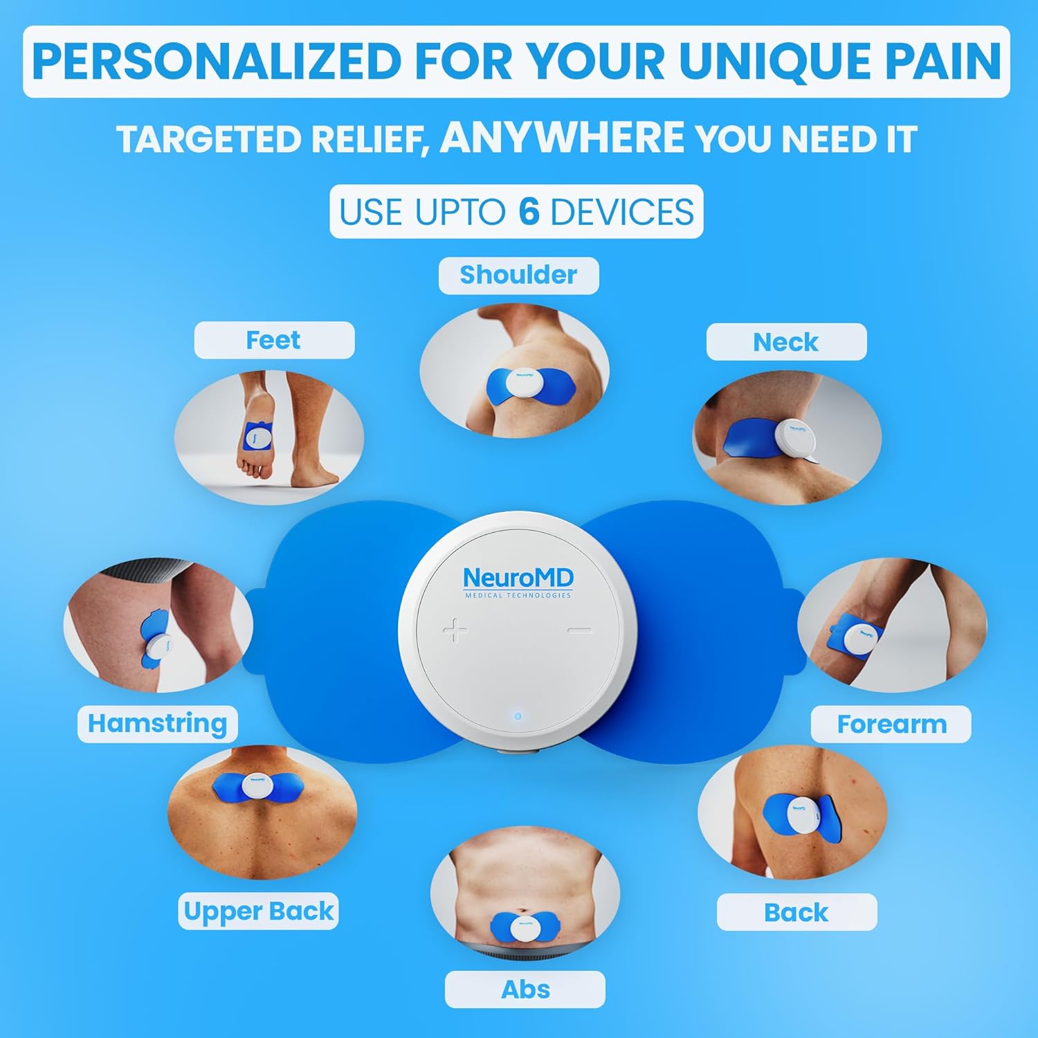 NeuroMD Wireless TENS Unit Muscle Stimulator(2.0) for Pain Relief |1 TENS Machine with Electrode Pads | 5-Step Complete Relief Program with EMS Techno