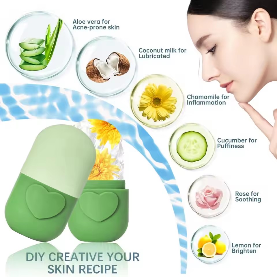 1pc Facial Ice Gel Skincare Facial Ice Massage Ice Roller Heart shaped Capsule Ice Gel Mold