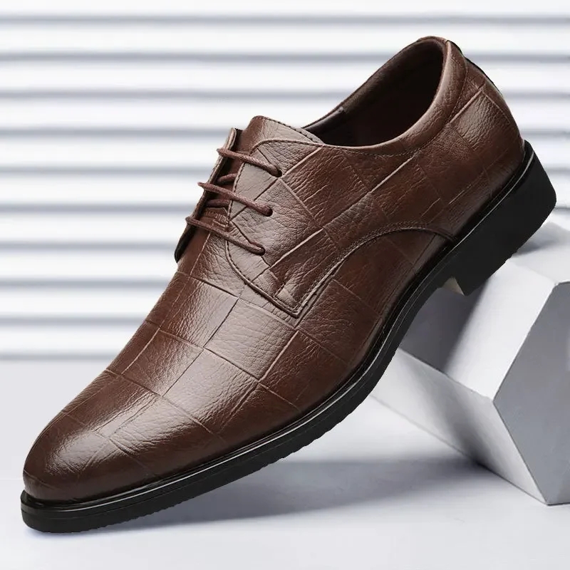 Wedding Dress Shoes Men Leather Casual Breathable Oxford Shoe with Heel Business Social Shoe Male Chaussure Homme