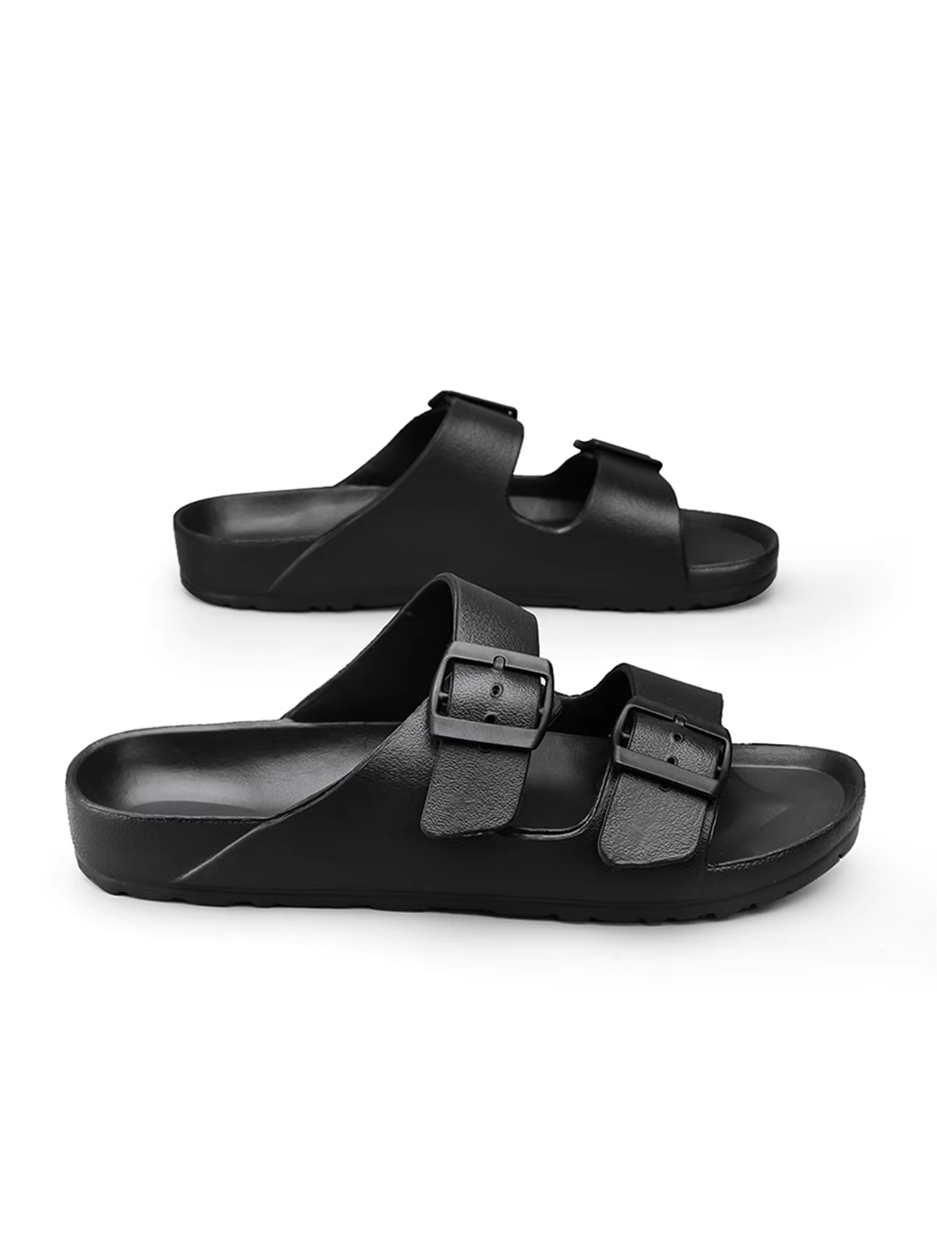 Women's Simple Solid Color Flat Heel Buckle Slip-On Slippers Large Size