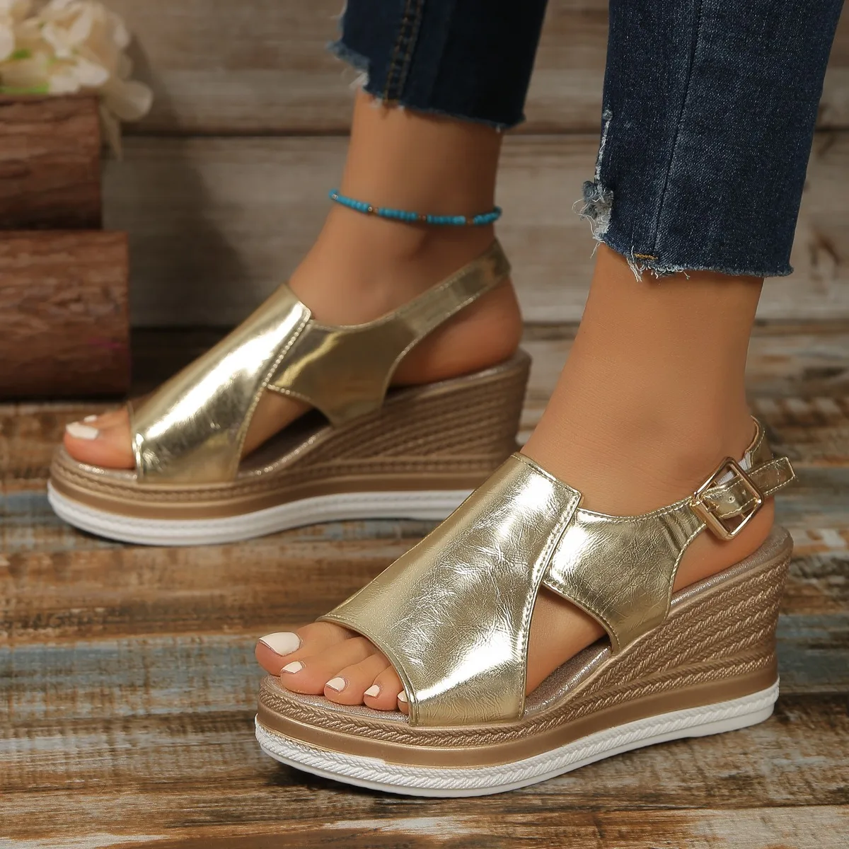 New Wedge Heel Platform Sandals Women's Roman Shoes Flat Large Size Sandals