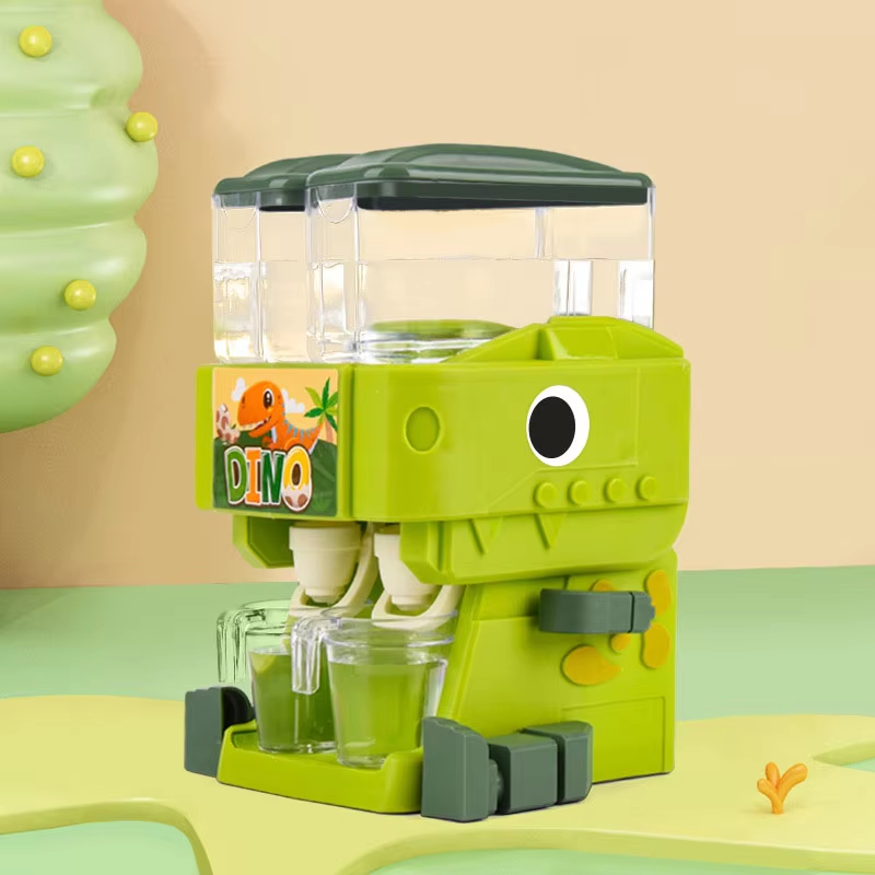 Children Dinosaur Dual Water Dispenser Toy with Cute Pink Blue Cold/Warm Water Juice Drinking Fountain Simulation Kitchen Toys