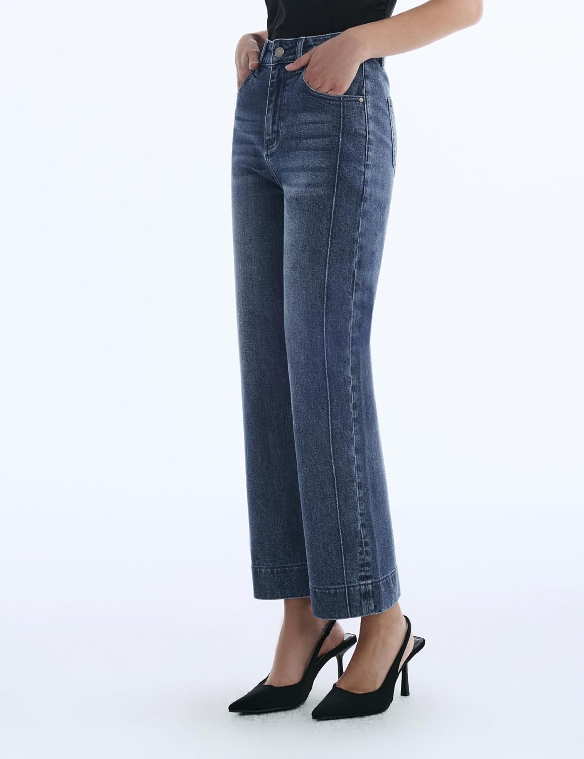 Women’s Straight Leg Jeans High Waisted Cropped Trendy Jeans Wide Leg Zipper Denim Pants