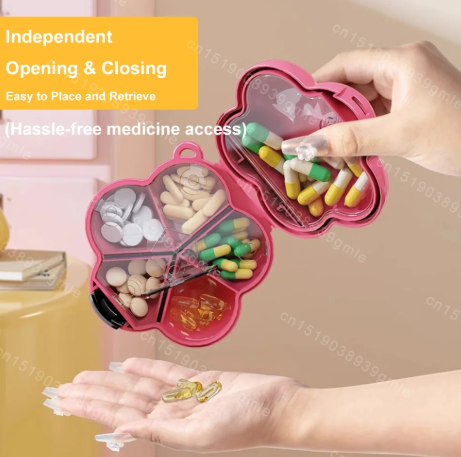 1pc Beautiful Flower Shaped Storage Box, Mini Portable Medicine Box, Earrings, Jewelry Storage, Waterproof Dividers, Pill Box