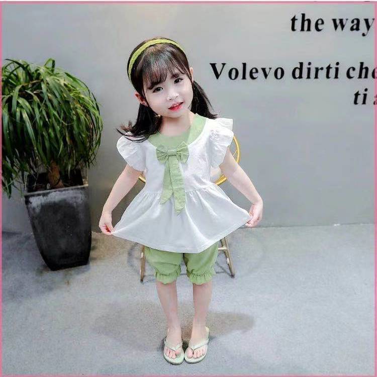 Two Piece Kids Girls Clothing Set with Chiffon Vest Top and Shorts