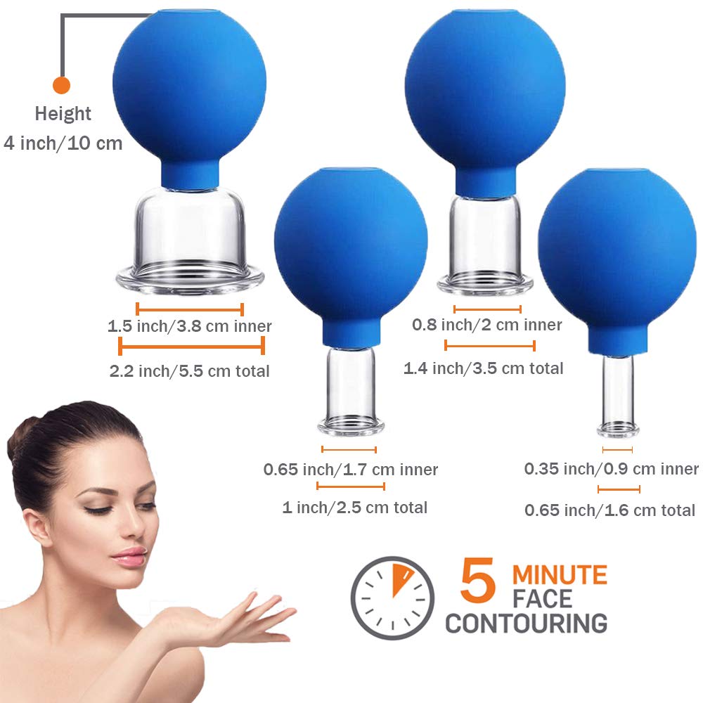 4Pcs Glass Facial Cupping Set | Silicone Vacuum Suction Cupping Massage Therapy for Anti Cellulite Wrinkle Ageless Skin Face