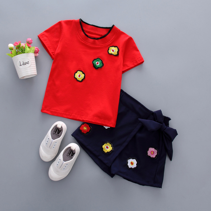 children suit Girl sets cute petal top T-shirt + shorts 2 pieces Baby girl clothes sets