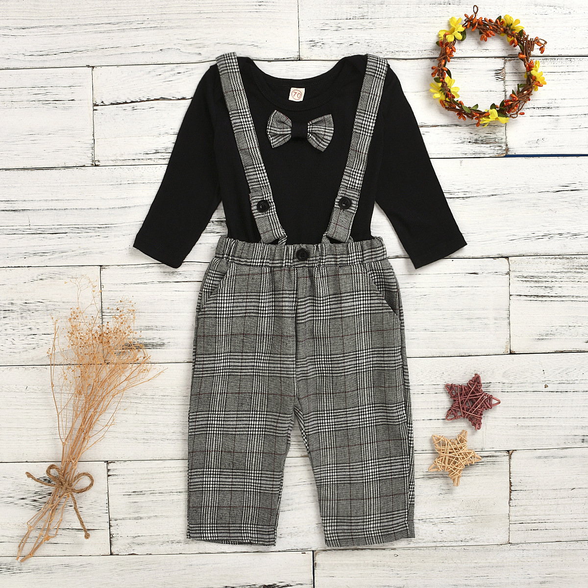 Boys and girls suits plaid straps lace culottes sister and brother