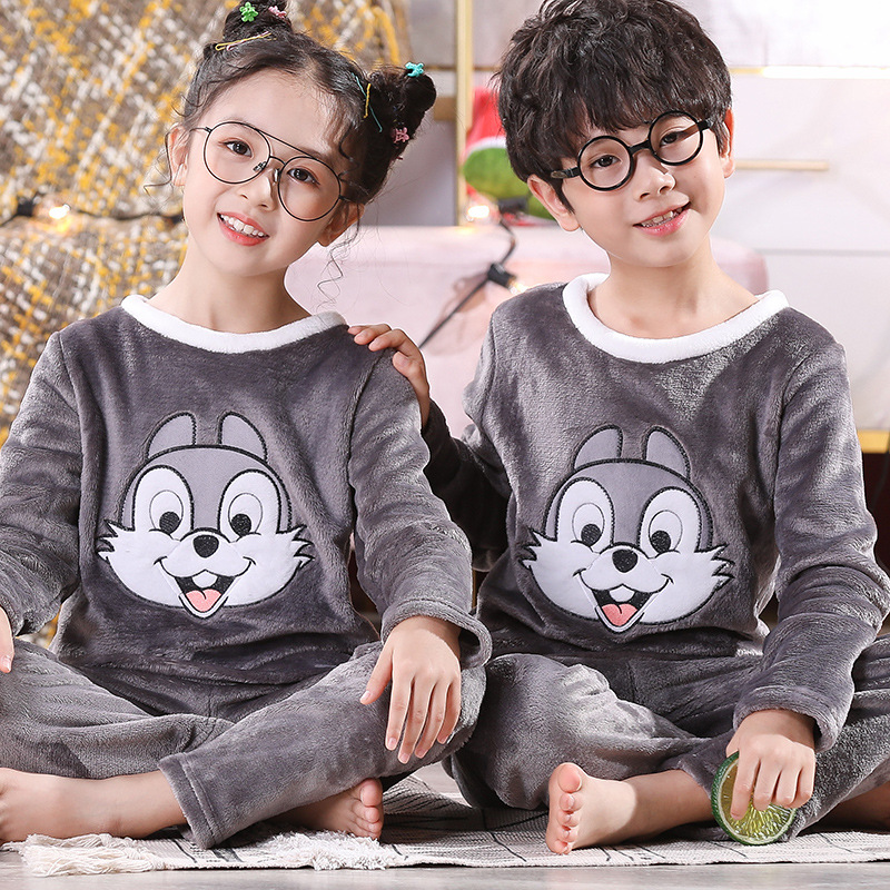 Hello Kitty children winter flannel pajamas boys and girls cartoon coral velvet thickened home keep warm clothes set