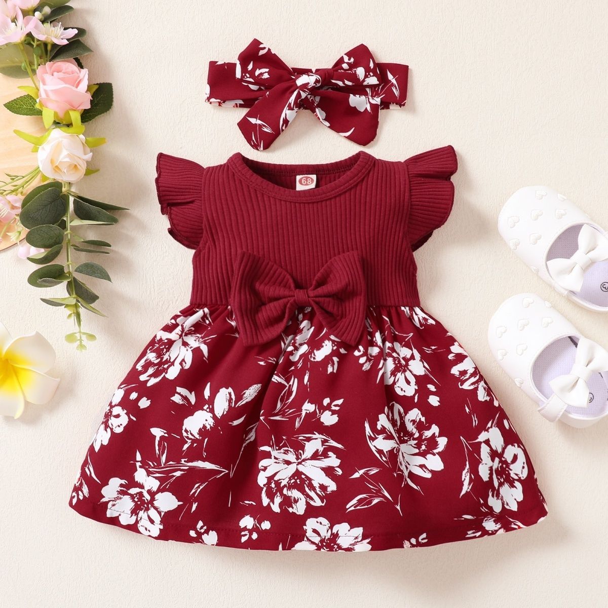 Summer Infant Toddler Sweet Bow Fly Sleeve Dress European And American Style Girls Hundred Days Princess Dress
