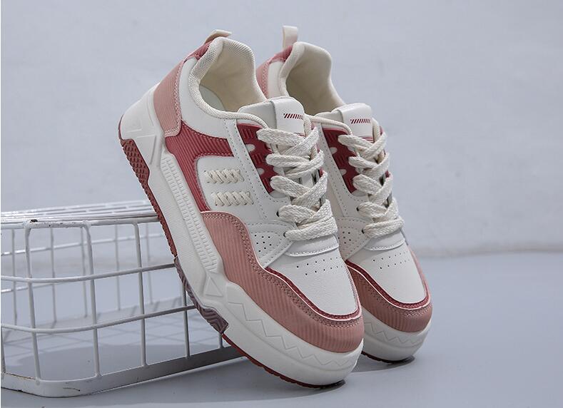 Women's Colorblock Platform Sneakers Lace Up Round Toe Breathable Skate Shoes Casual Walking Shoes
