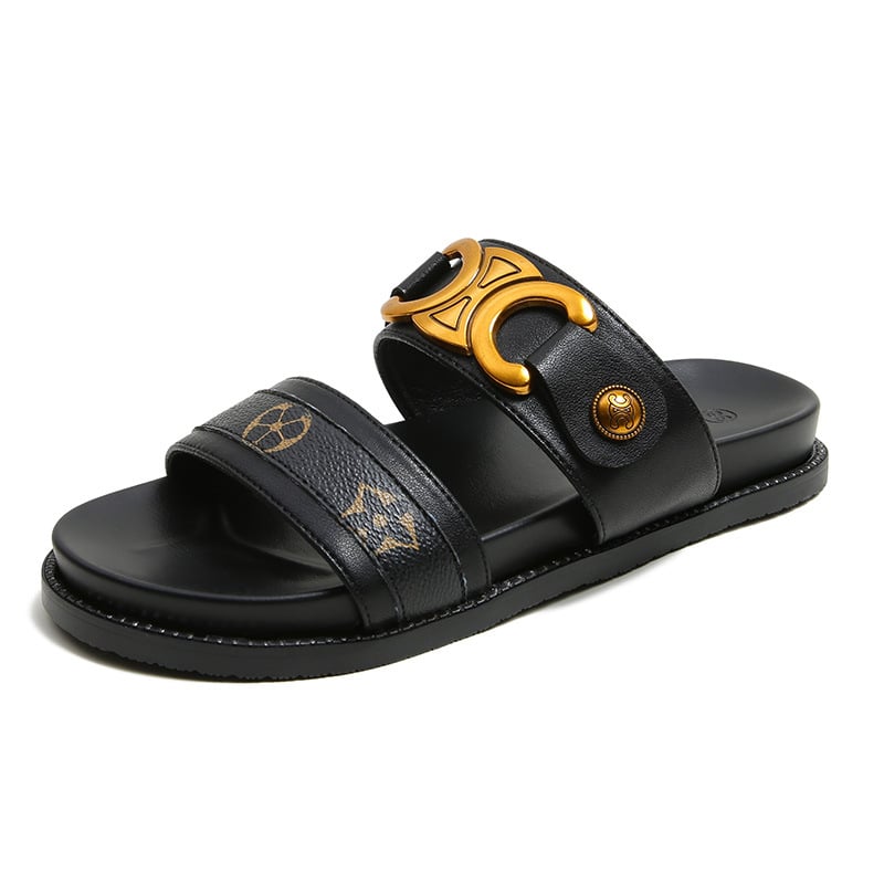 Thick soled slippers women's sandals summer outerwear retro fashion one line strap large flat shoes 41-43