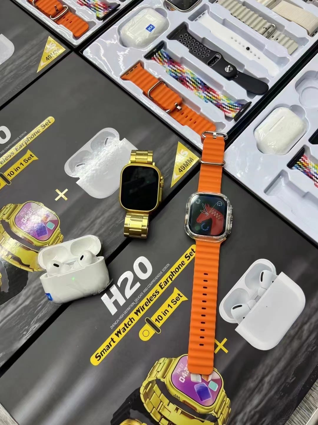 Smart Watch H20 10in1 Multi Strap Earphone 2-in-1 Set 49mm True Screw Buckle Sports Band