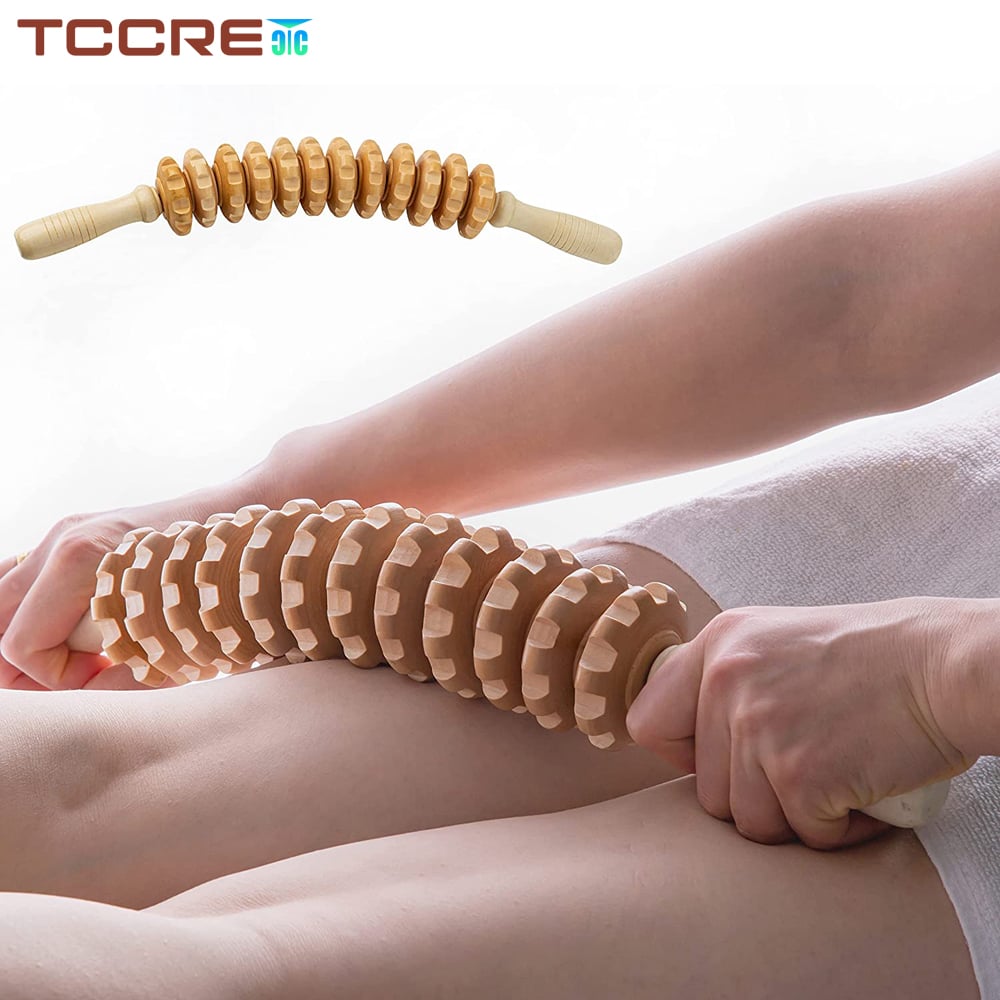Wooden massager 44 cm curved twelve-wheel push roller massage belly back wooden massager
