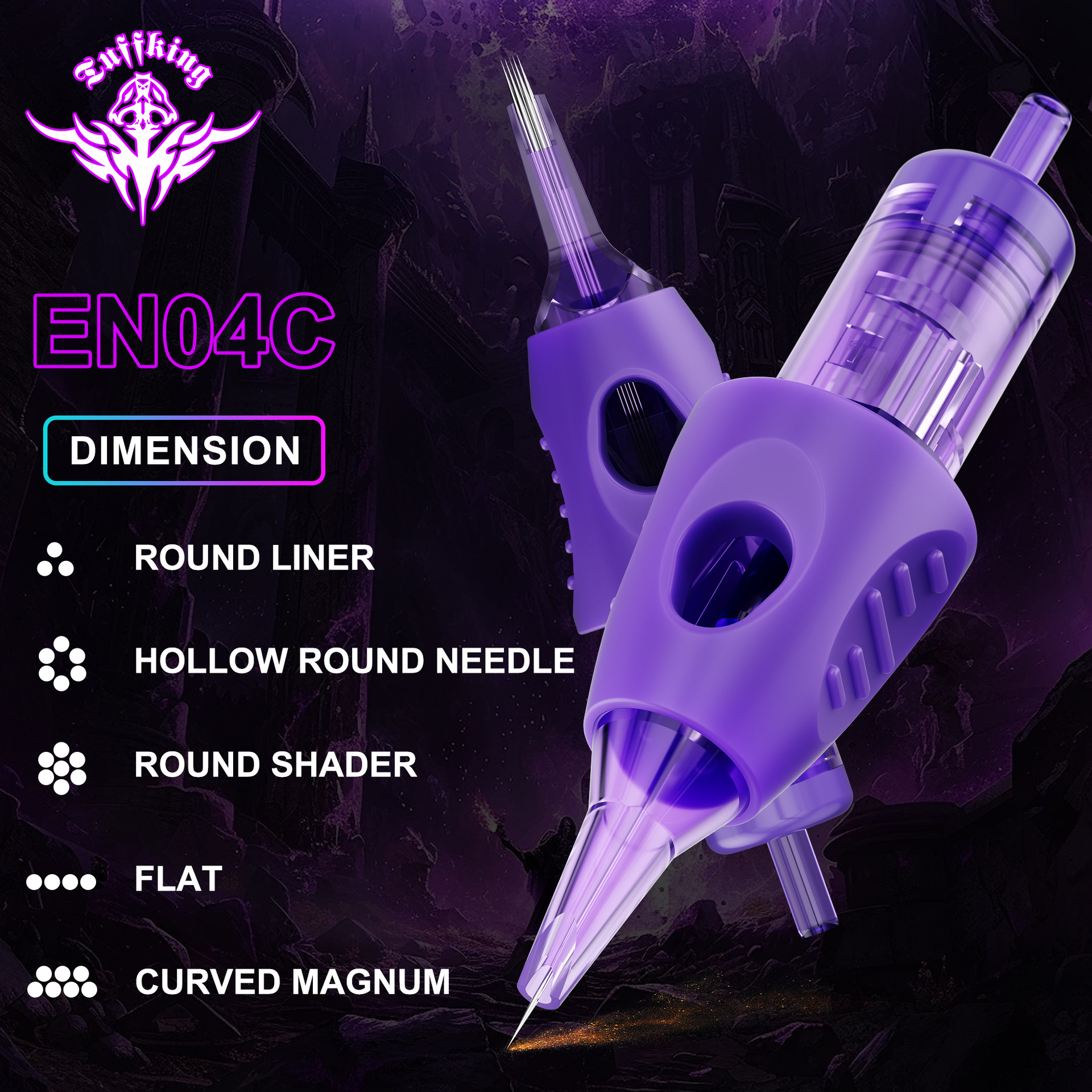 Tattoo integrated needle, purple wrapped glue needle, closed mouth round needle, cutting thread, spraying mist arc, tattoo needl