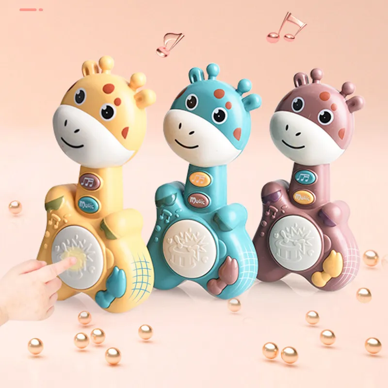 Musical Flashing Baby Cartoon Deer Hand Drum Early Learning Education Toys Infant Hand Bell Mobile Newborn Weep Tear Toy