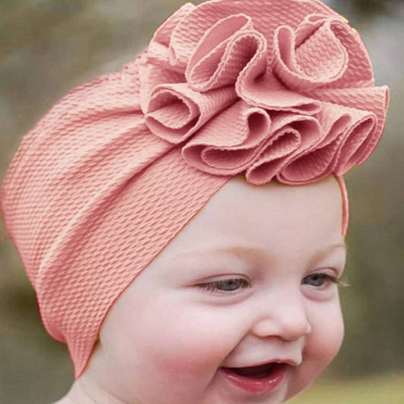 Cute Flower Baby Girl Indian Hat Solid Color Newborn Infant Cap Beanies Headwrap Kids Hat Turban Bonnet