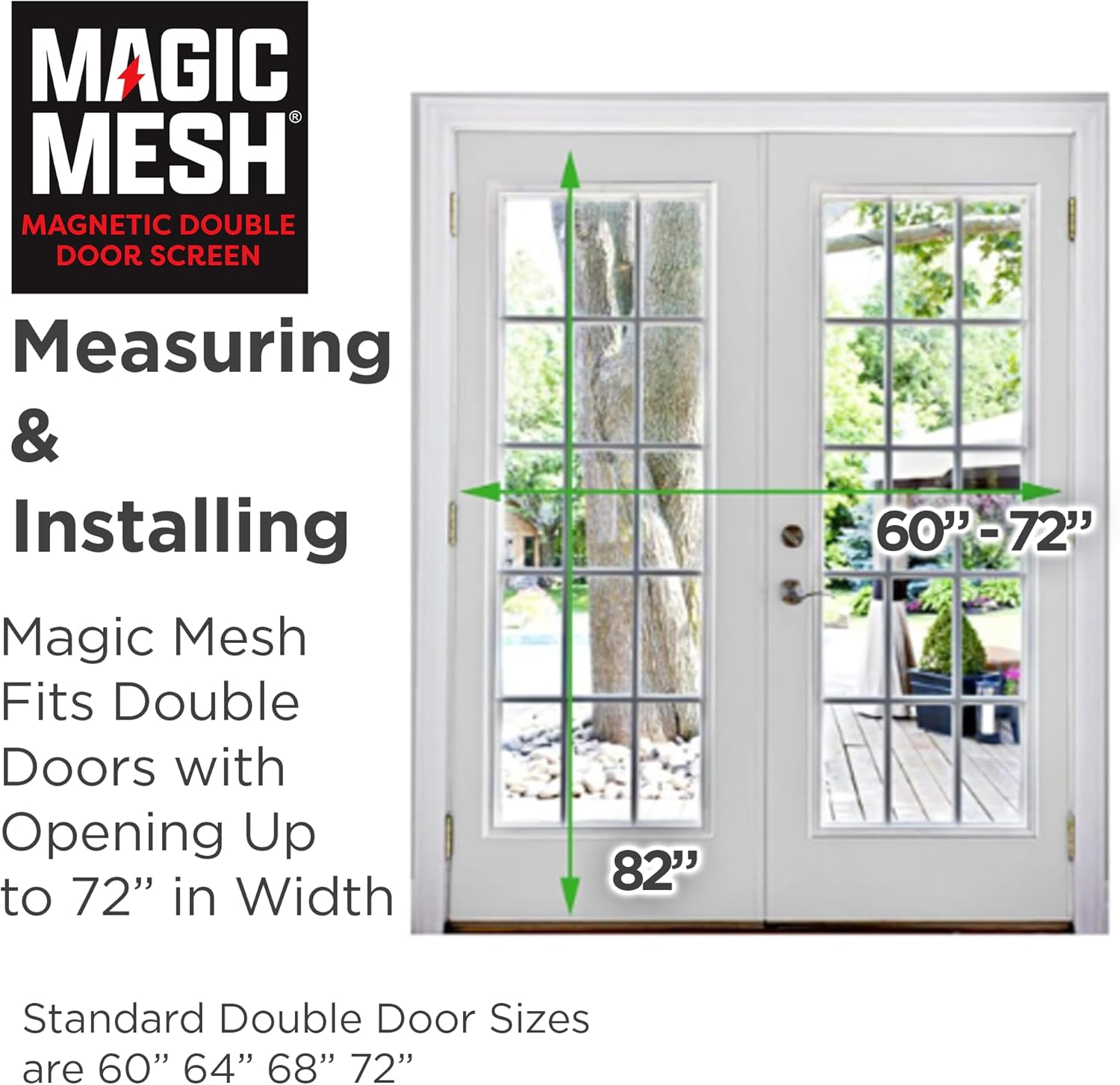Magic Mesh Double Door- Hands Free Magnetic Screen Door, Fits French & Sliding Doors 75 in x 83 in