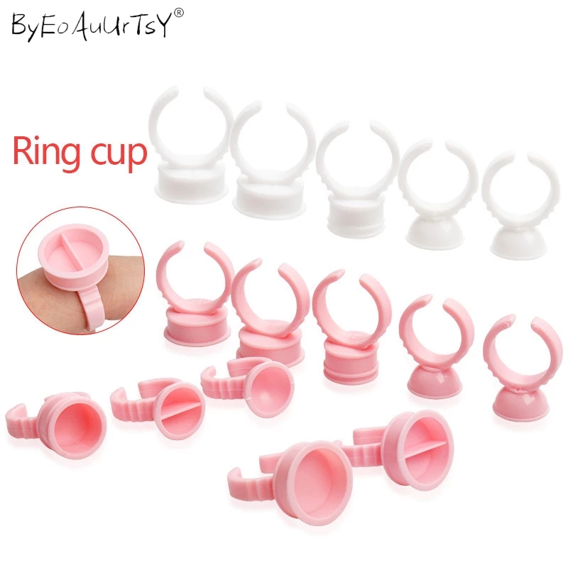 100Pcs Disposable Eyelash Glue Fan Cup Rings Holder Container Tattoo Pigment Eyelash Extension Tools Lash Supplies