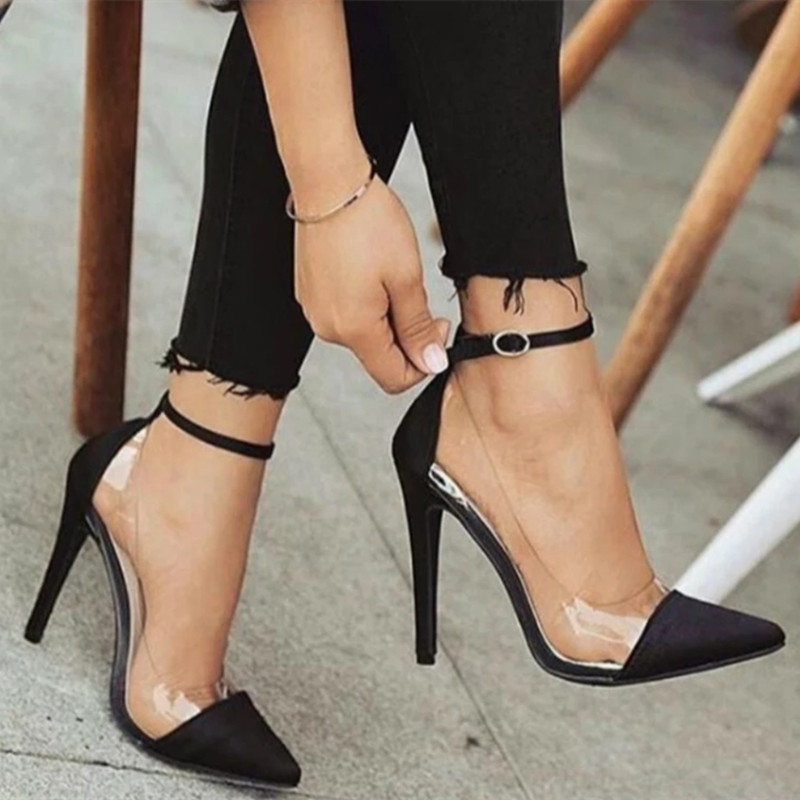 2023 European and American new style high heels pointed toe color matching belt buckle fashion ladies single shoes