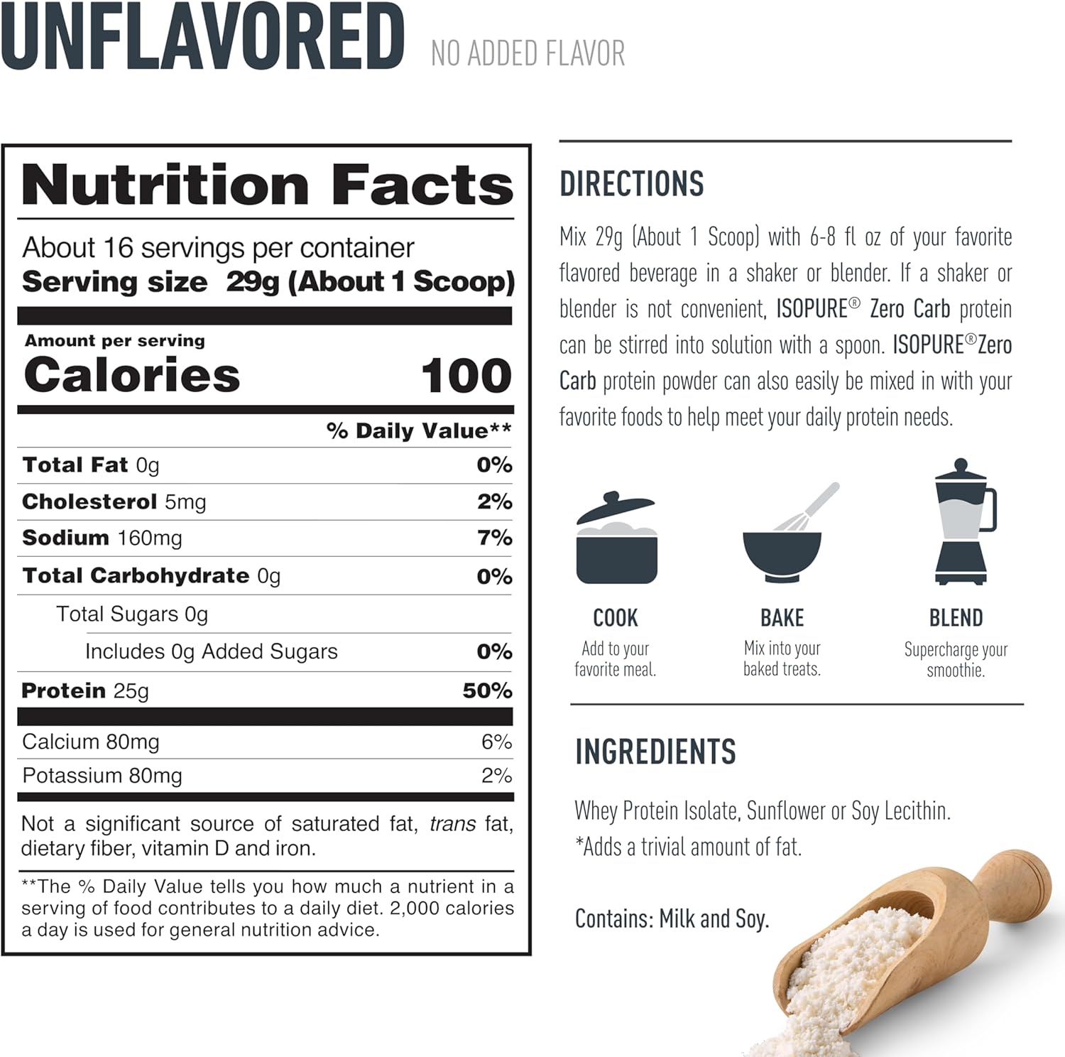 Isopure Zero Carb 100% Pure Whey Isolate Protein Powder, Gluten Free, with Vitamins, Unflavored, 25g Protein Per Serving, 1 Lb, 16 Servings (Packaging