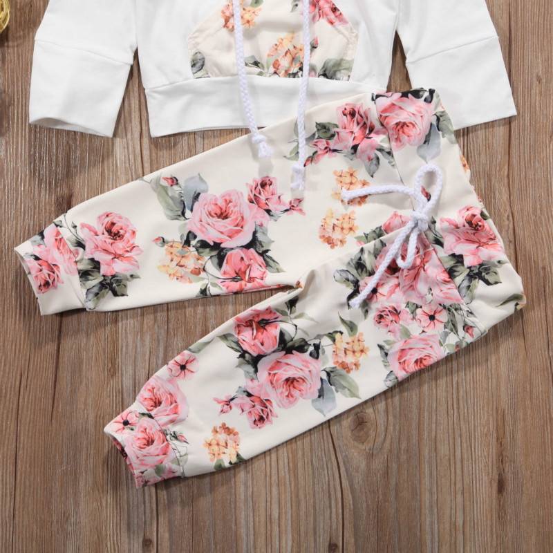 Brand New Infant Toddler Newborn Baby Girls Floral Outfit Clothes Tracksuit Hooded Tops+Leggings Pants Headband 3Pcs Set