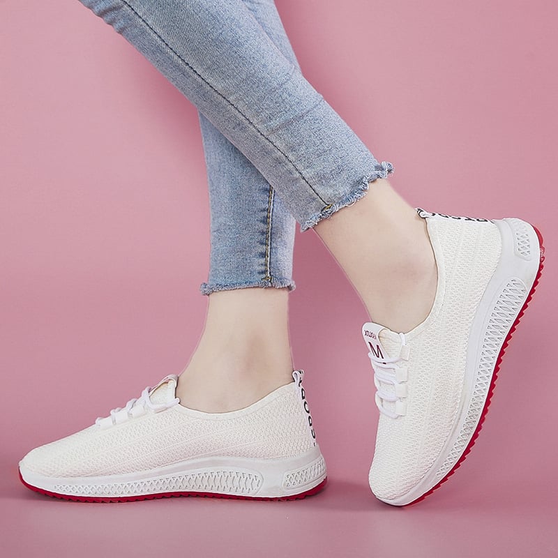 Luxury Women's Shoes Casual Fashion Sneaker Flat Platform Flyknit Stretch Fabric Ladies Shoes New Mesh Lace-up