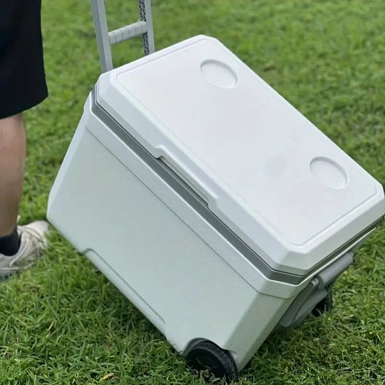 1pc 11.89 Gallon Outdoor Cart with Wheels Insulated Box, Camping Fresh Food Storage Box Car Mount and Boat Mount Large Capacity Food Refrigerator