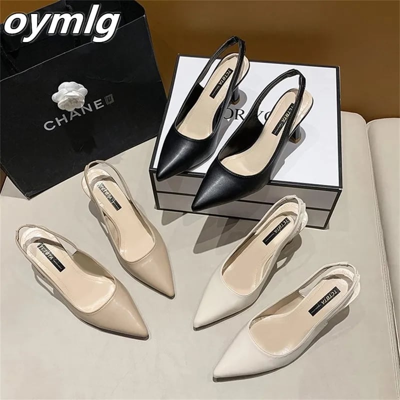 Baotou back empty sandals high heels women's thick heel 2023 spring new single shoes pointed toe black work shoes high heels
