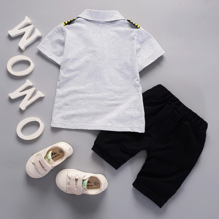 Ones children summer short sleeve tie badge shirt clothing set boys fashion cotton suit